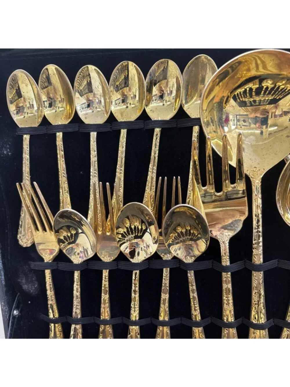 WM Rogers & Sons Enchanted Rose Gold Plated Flatware Set - 51 Pc w/ Case & Ladle